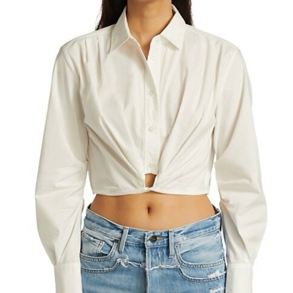 Frame White Cropped Wrap Tie Shirt  Button Up Blouse Size Small NWT Cotton - Picture 1 of 11